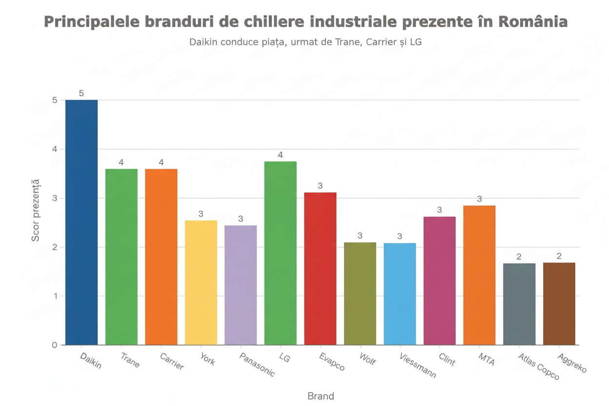 Grafic cu principalele branduri de chillere industriale prezente în România